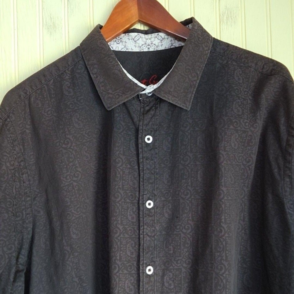 Robert Graham Shirt Mens 3XL Black Paisley Long Sleeve Cotton Button-Up‎ Classic